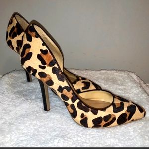 BCBGMAXAZRIA Womens Pump Stiletto pony hair Leopard 8.5W Black Gold Animal